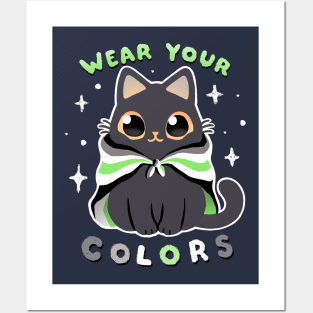 Agender LGBT Pride Cat - Kawaii Rainbow Kitty - Wear your colors Posters and Art